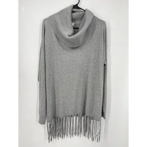Michael Kors Womans Gray Long‎ Sleeve Cowl Neck Fringe Hem Boho Tunic Sweater S